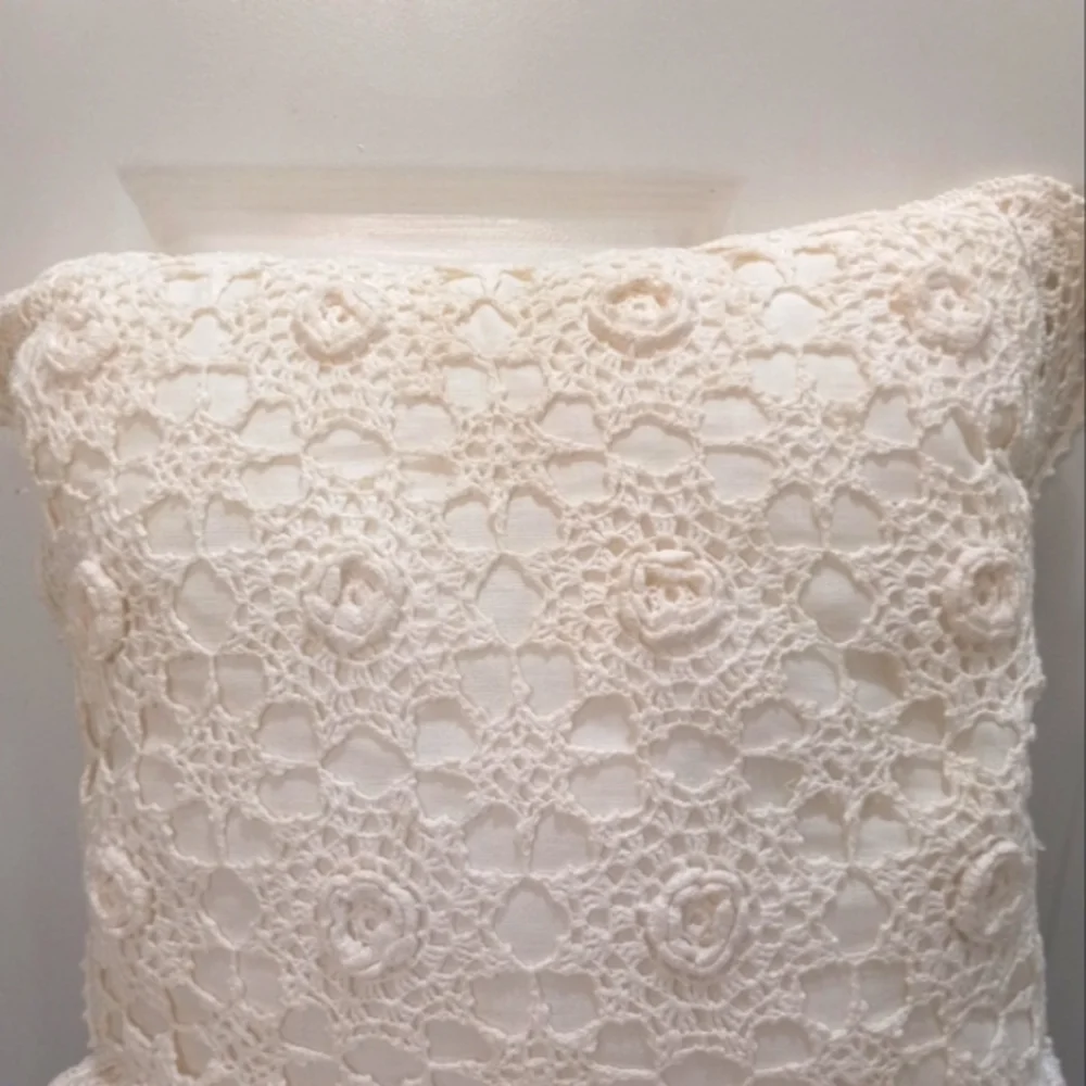 Two Crocheted Off White Pillows 16